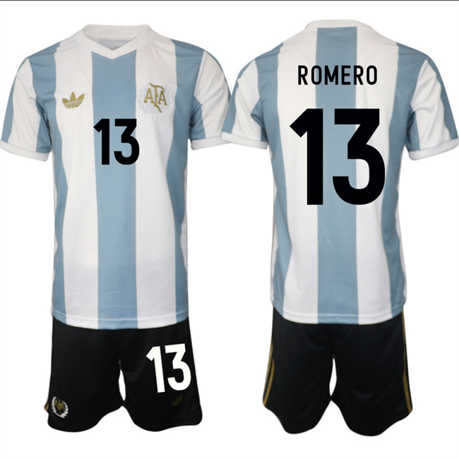 Men's Argentina #13 Cristian Romero White/Blue 2024/25 50th Anniversary Home Soccer Jersey Suit